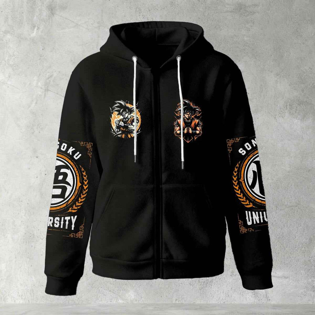 Dragon Ball Z Goku "Go" Kanji Symbol Zip-Up Hoodie | Black Anime Streetwear