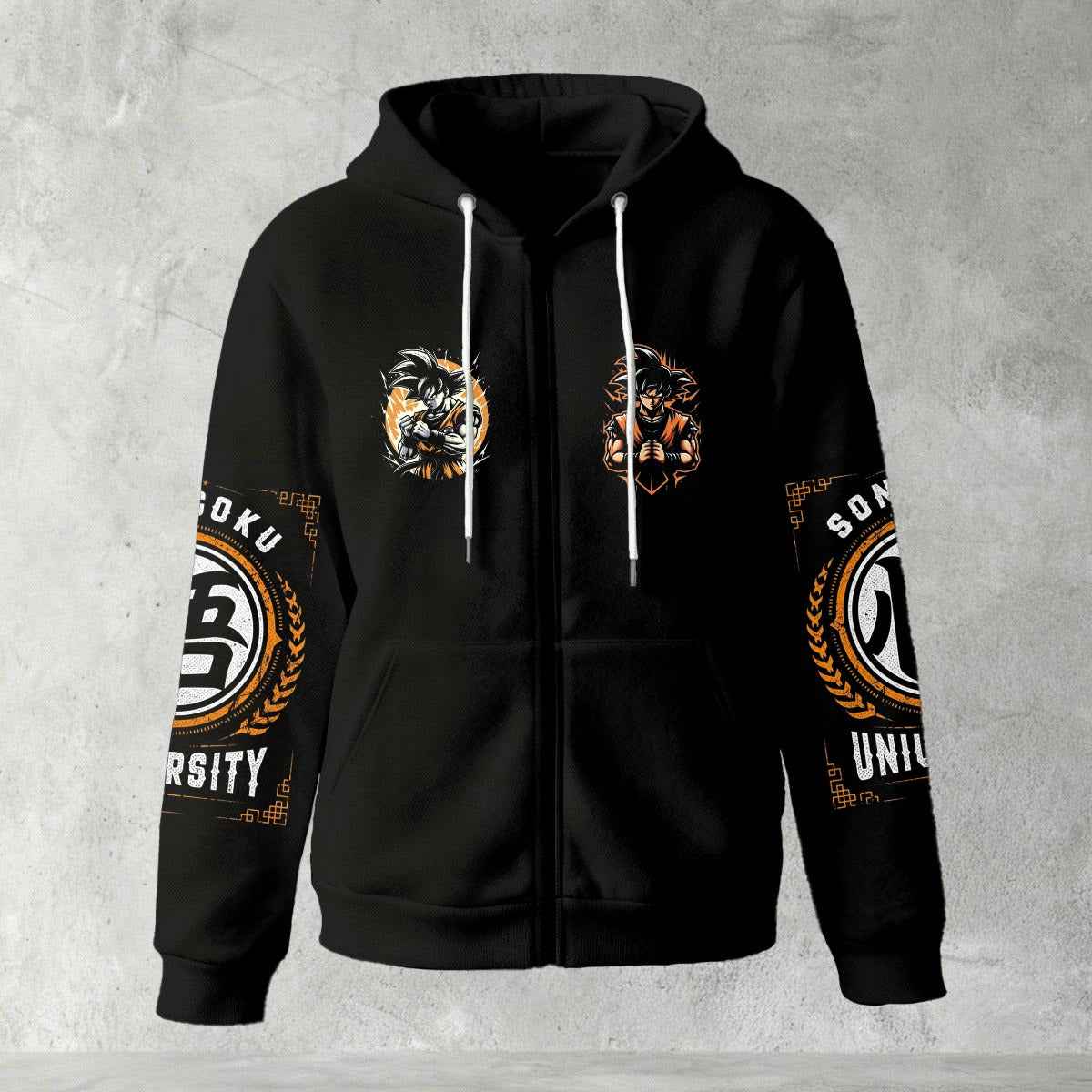 Dragon Ball Z Goku "Go" Kanji Symbol Zip-Up Hoodie | Black Anime Streetwear