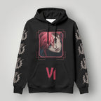 Arcane Vi inspired gamer hoodie front view

League of Legends Vi fan hoodie black

Anime streetwear Vi cosplay hoodie

Arcane style cyberpunk gamer sweatshirt