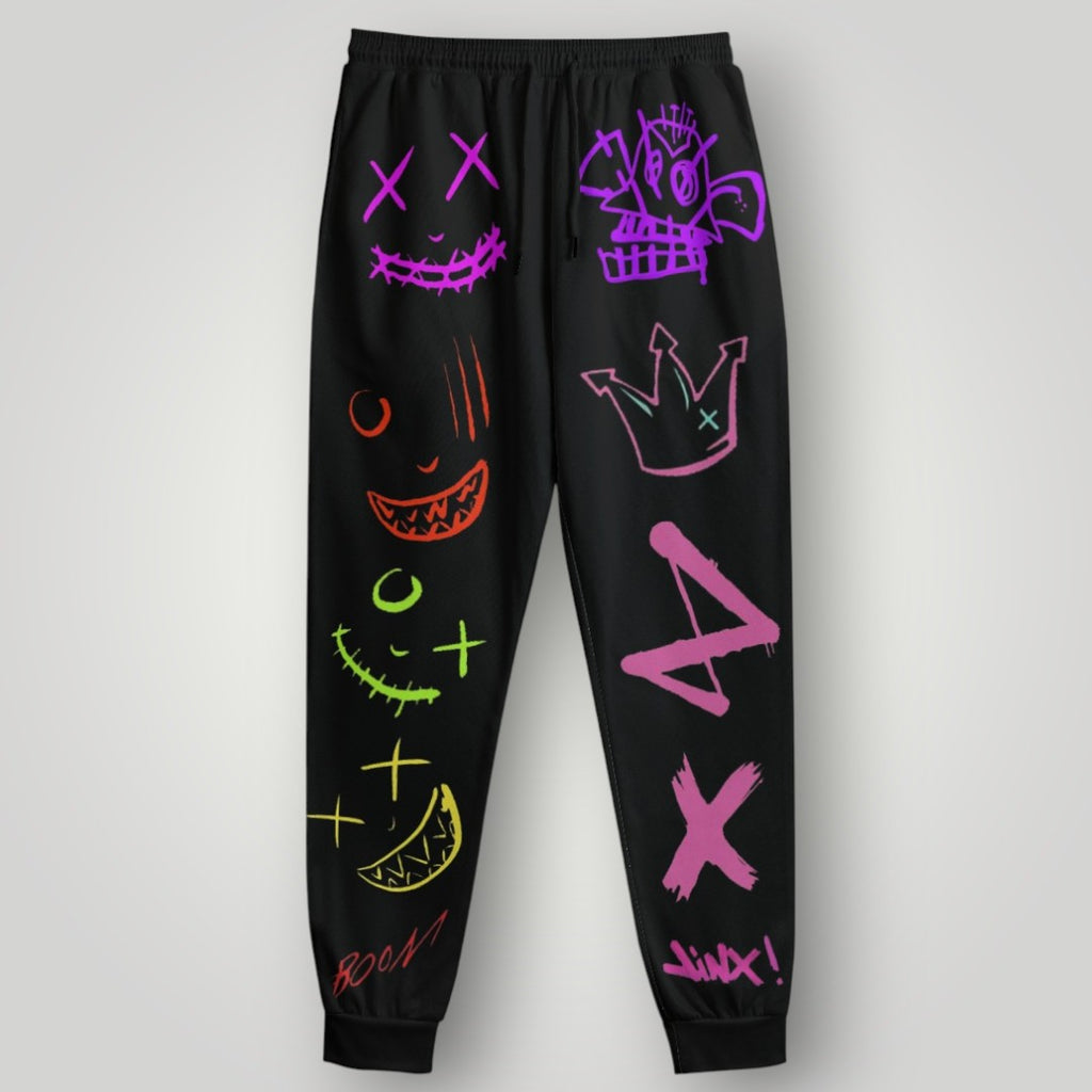 Arcane Jinx inspired jogger pants

Jinx Arcane neon gamer sweatpants

League of Legends Jinx fan joggers

Anime cyberpunk lounge pants