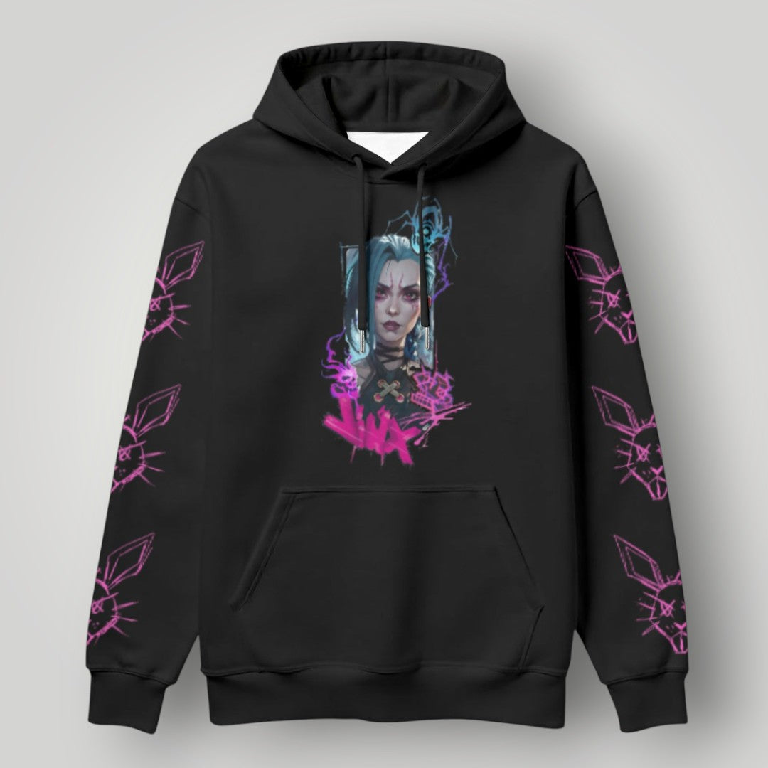 Arcane Jinx inspired neon gamer hoodie

Jinx Arcane anime cyberpunk hoodie

League of Legends Jinx fan hoodie black

Neon anime streetwear gamer sweatshirt