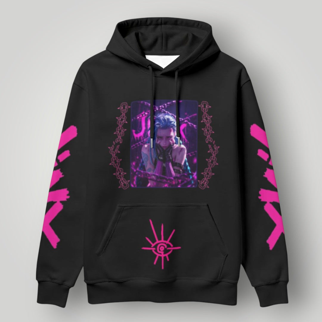 Arcane Jinx inspired neon gamer hoodie

Jinx Arcane anime cyberpunk hoodie

League of Legends Jinx fan hoodie black

Neon anime streetwear gamer sweatshirt