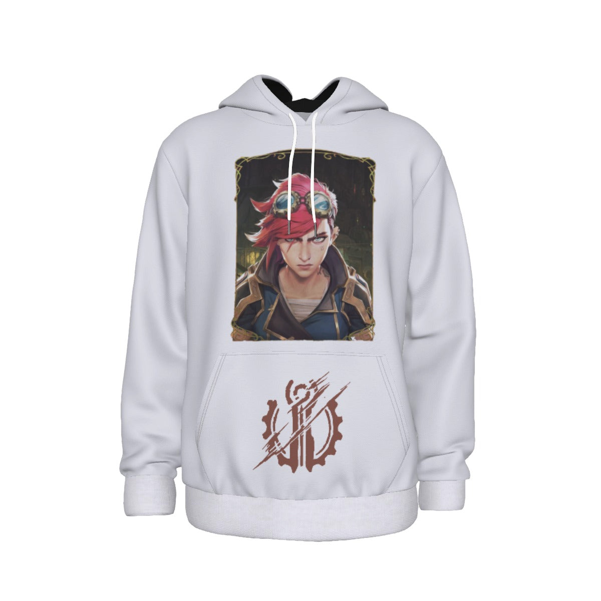 Arcane Vi inspired gamer hoodie front view

League of Legends Vi fan hoodie black

Anime streetwear Vi cosplay hoodie

Arcane style cyberpunk gamer sweatshirt