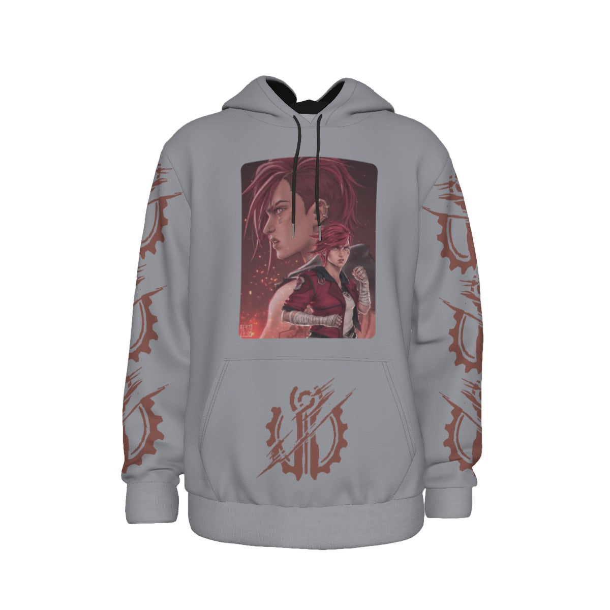 Arcane Vi inspired gamer hoodie front view

League of Legends Vi fan hoodie black

Anime streetwear Vi cosplay hoodie

Arcane style cyberpunk gamer sweatshirt