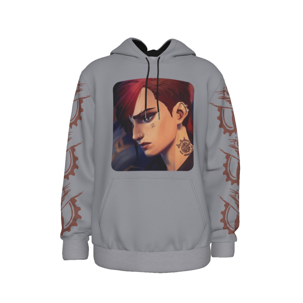 Arcane Vi inspired gamer hoodie front view

League of Legends Vi fan hoodie black

Anime streetwear Vi cosplay hoodie

Arcane style cyberpunk gamer sweatshirt