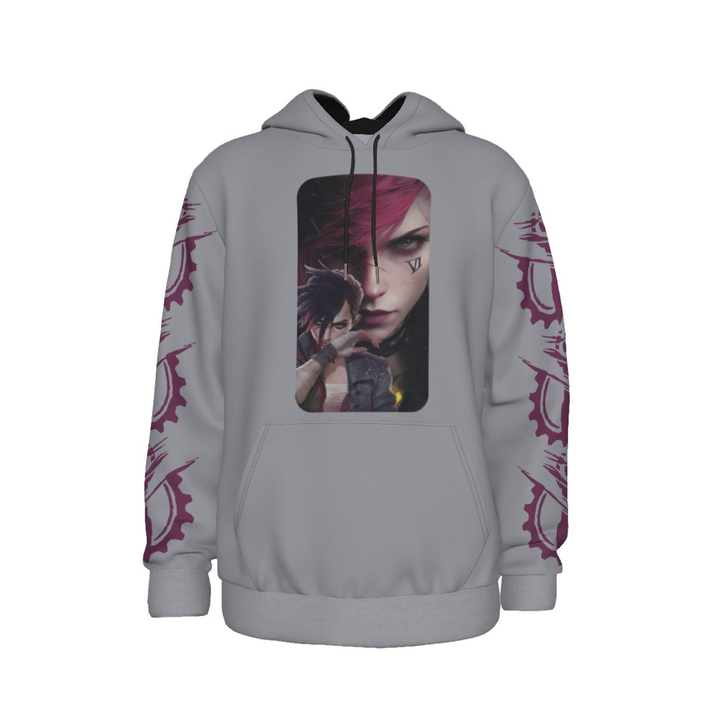 Arcane Vi inspired gamer hoodie front view

League of Legends Vi fan hoodie black

Anime streetwear Vi cosplay hoodie

Arcane style cyberpunk gamer sweatshirt