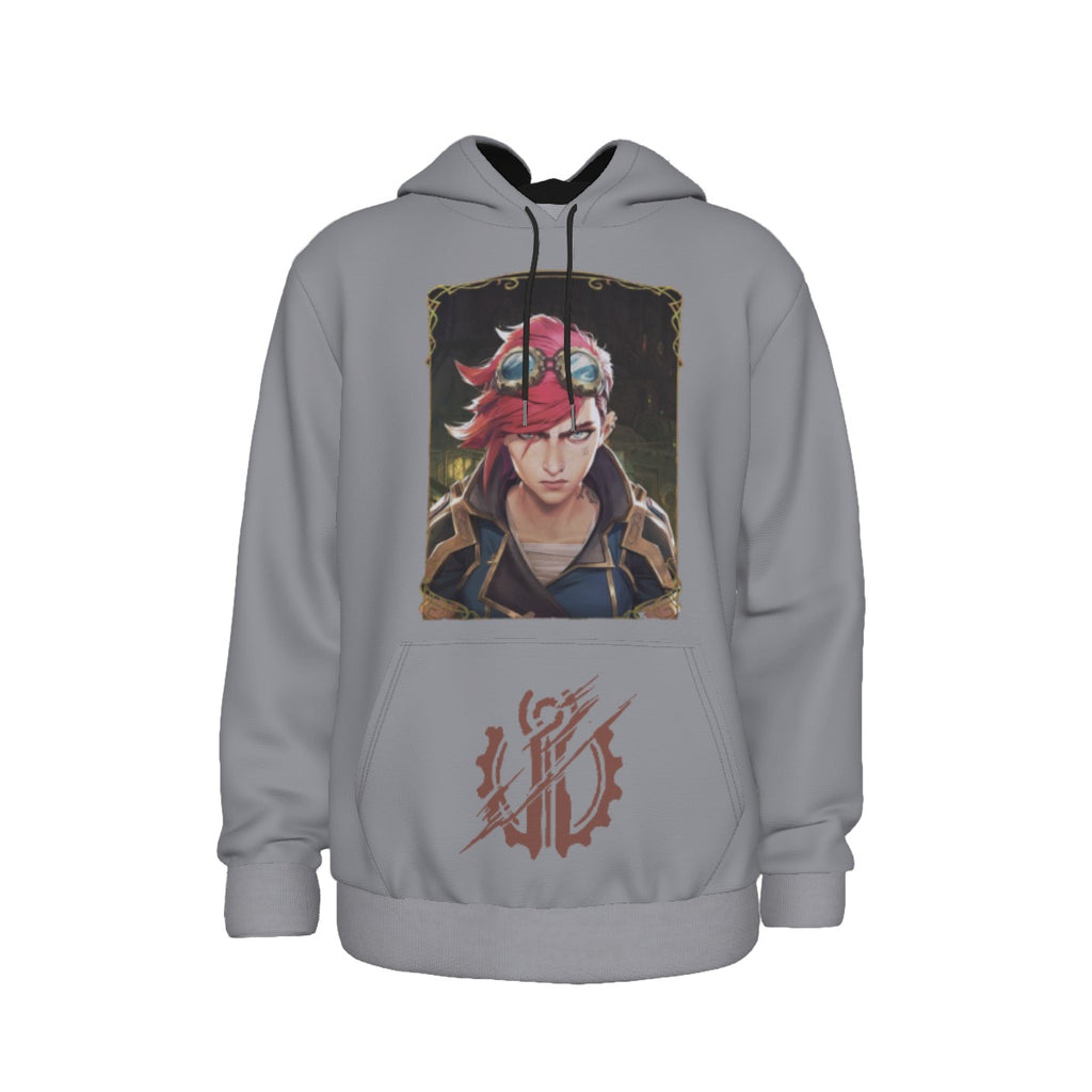 Arcane Vi inspired gamer hoodie front view

League of Legends Vi fan hoodie black

Anime streetwear Vi cosplay hoodie

Arcane style cyberpunk gamer sweatshirt