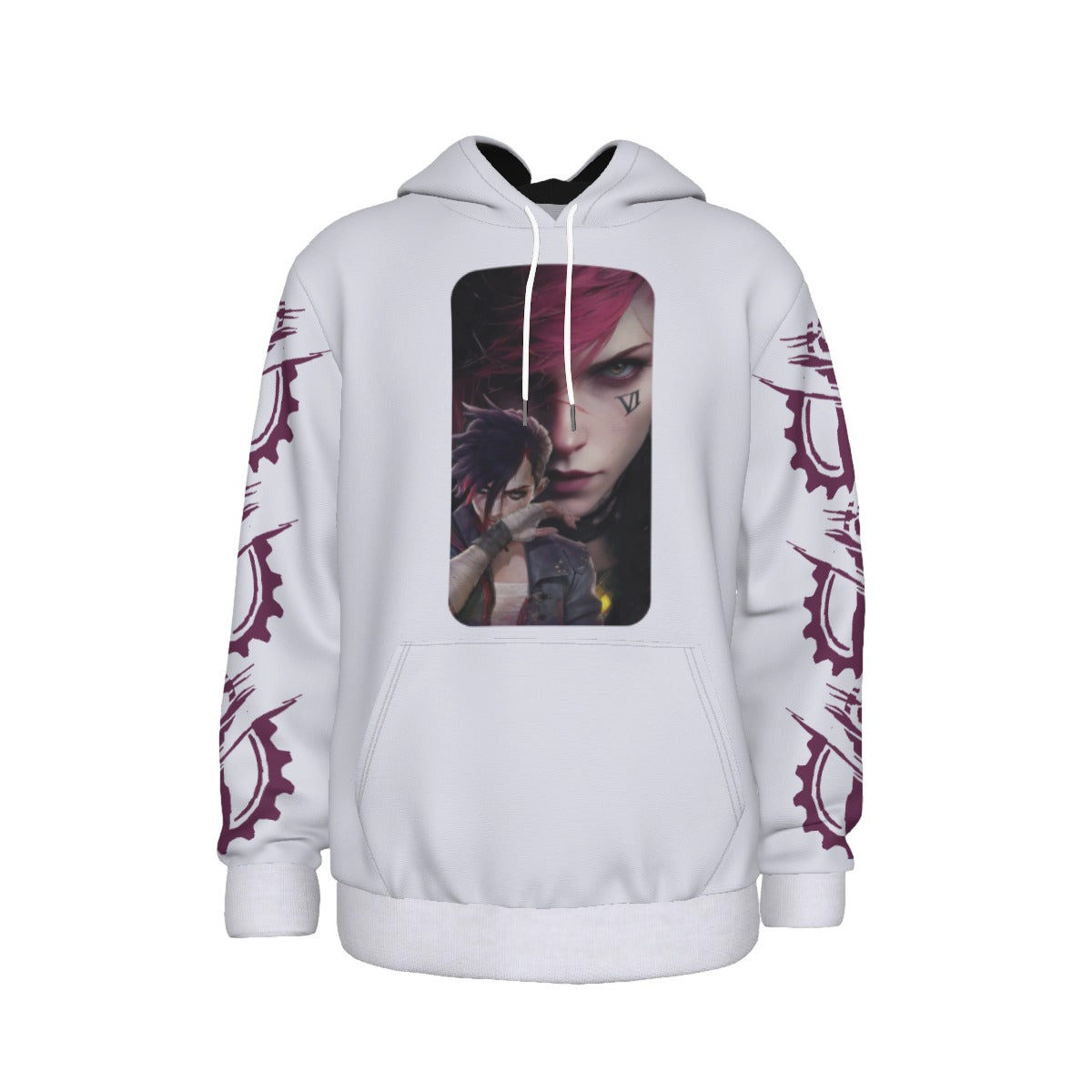 Arcane Vi inspired gamer hoodie front view

League of Legends Vi fan hoodie black

Anime streetwear Vi cosplay hoodie

Arcane style cyberpunk gamer sweatshirt