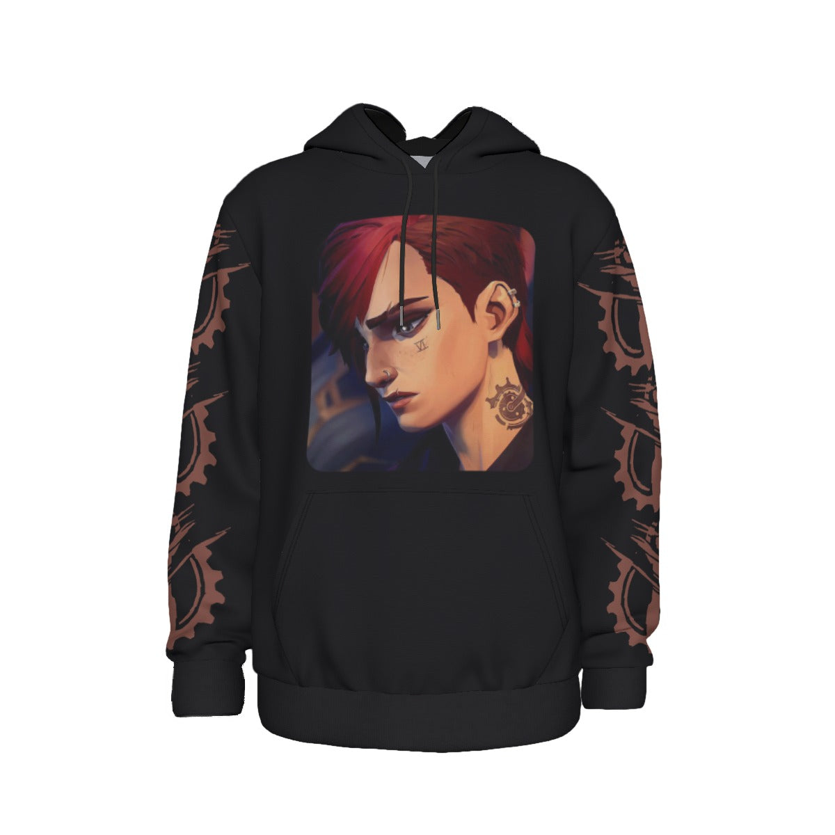 Arcane Vi inspired gamer hoodie front view

League of Legends Vi fan hoodie black

Anime streetwear Vi cosplay hoodie

Arcane style cyberpunk gamer sweatshirt