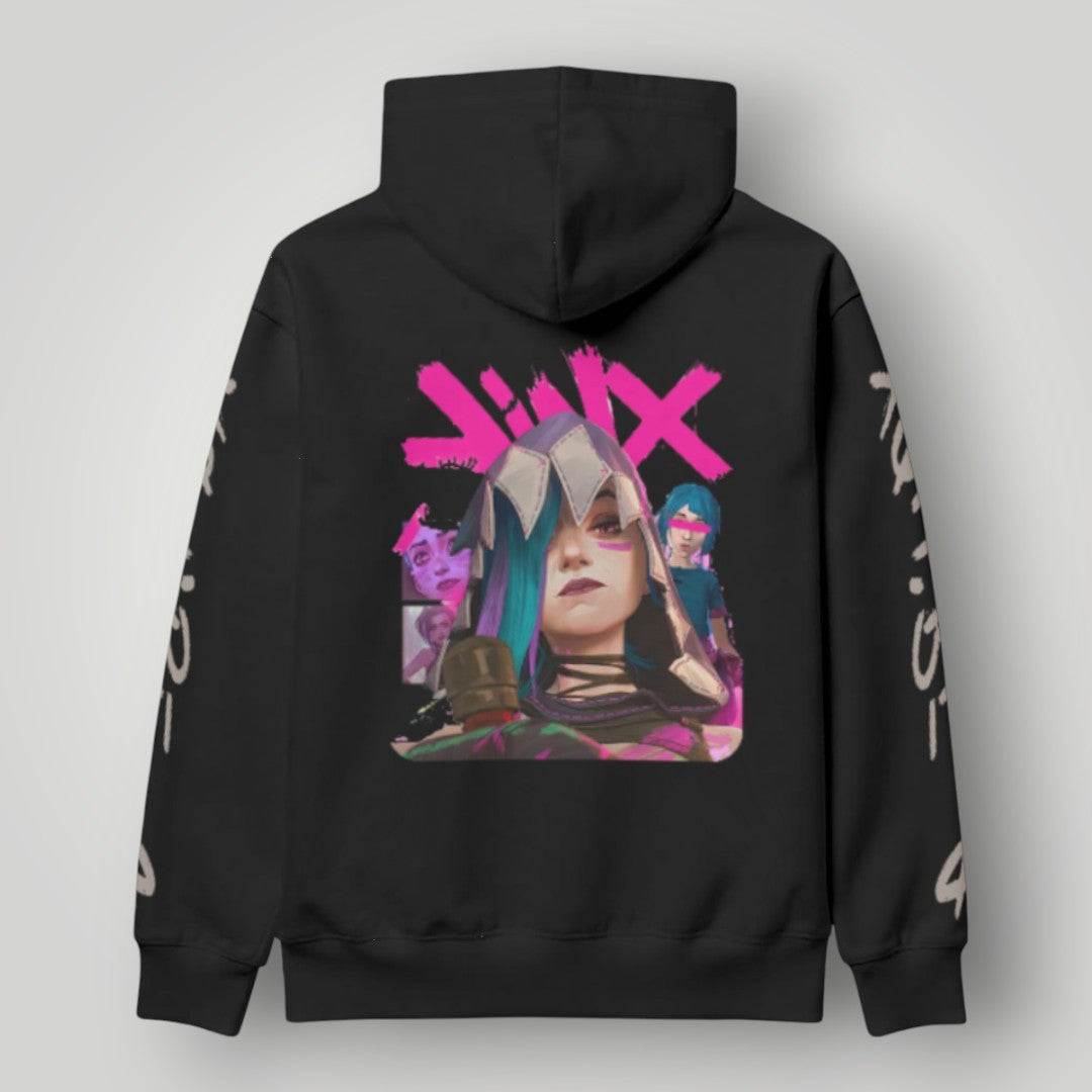 Arcane Jinx inspired neon gamer hoodie

Jinx Arcane anime cyberpunk hoodie

League of Legends Jinx fan hoodie black

Neon anime streetwear gamer sweatshirt