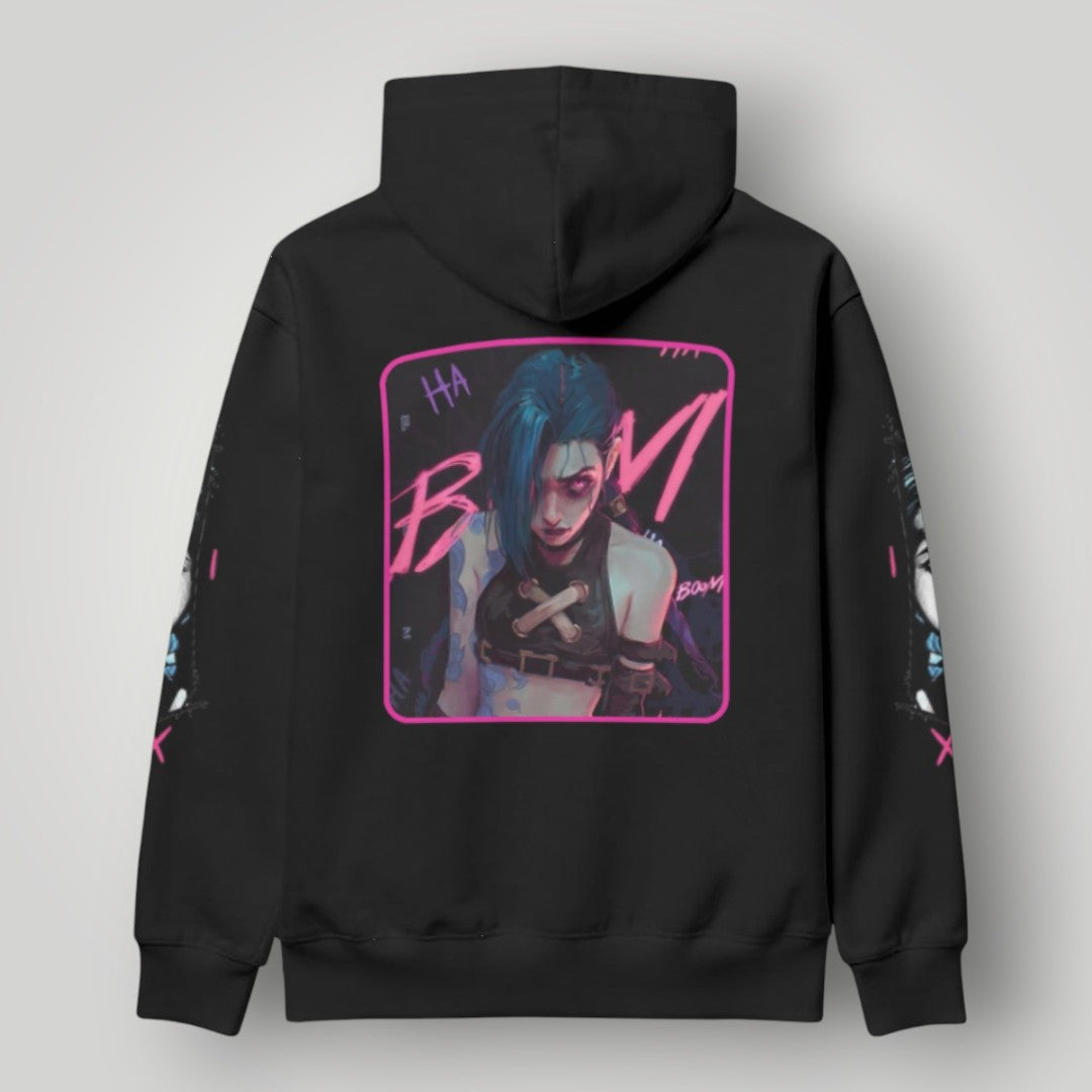 Arcane Jinx inspired neon gamer hoodie

Jinx Arcane anime cyberpunk hoodie

League of Legends Jinx fan hoodie black

Neon anime streetwear gamer sweatshirt