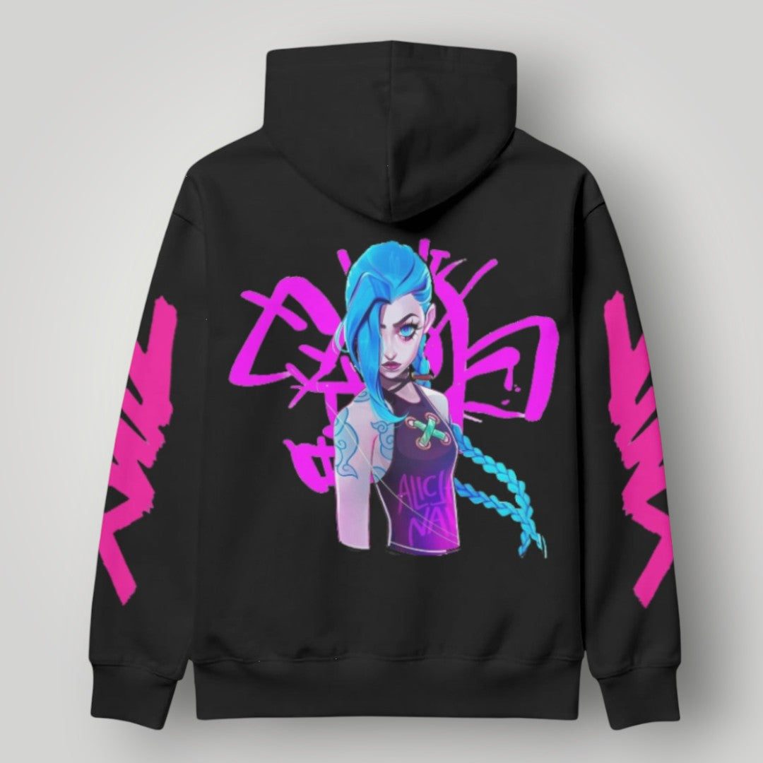 Arcane Jinx inspired neon gamer hoodie

Jinx Arcane anime cyberpunk hoodie

League of Legends Jinx fan hoodie black

Neon anime streetwear gamer sweatshirt