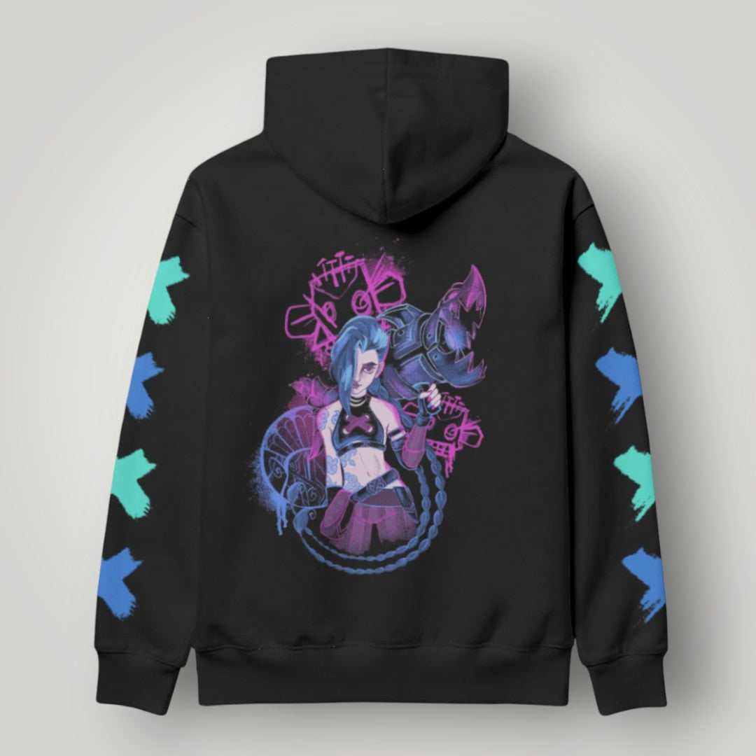 Arcane Jinx inspired neon gamer hoodie

Jinx Arcane anime cyberpunk hoodie

League of Legends Jinx fan hoodie black

Neon anime streetwear gamer sweatshirt