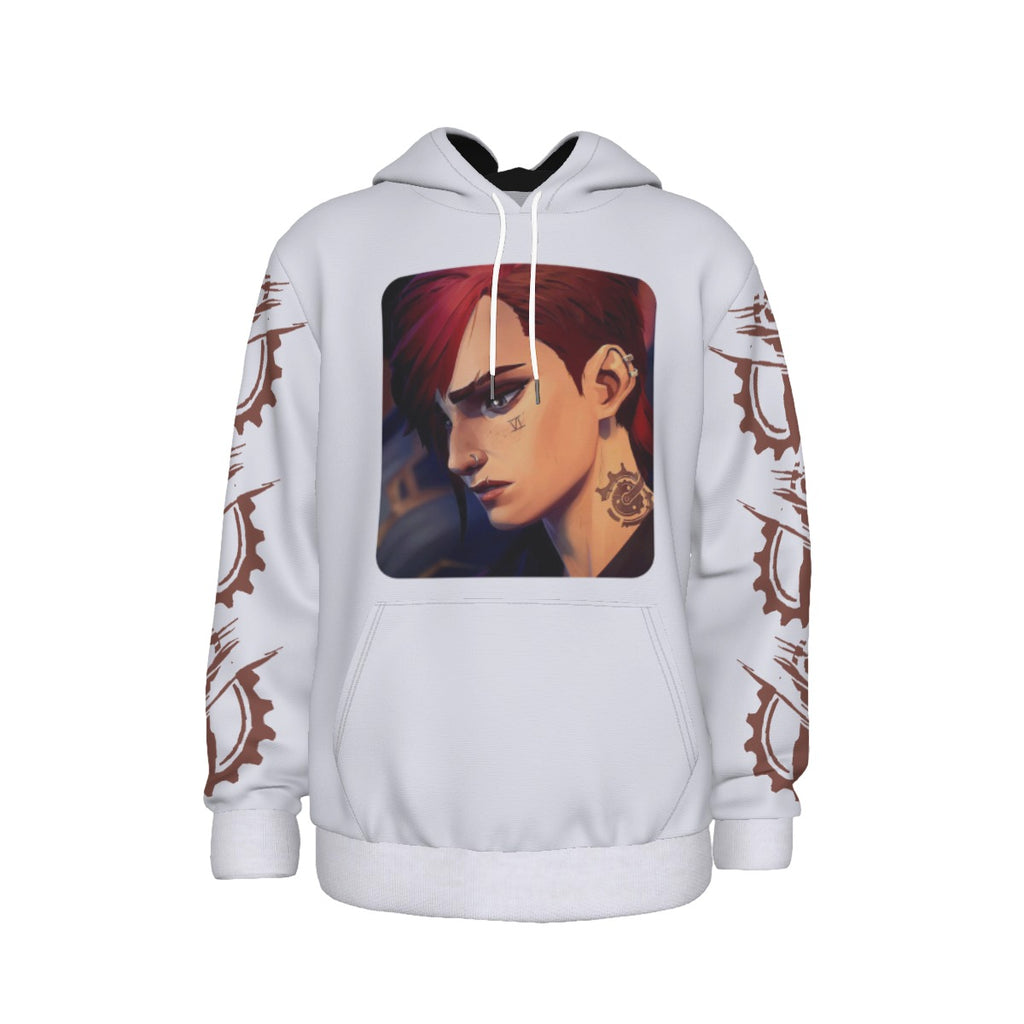 Arcane Vi inspired gamer hoodie front view

League of Legends Vi fan hoodie black

Anime streetwear Vi cosplay hoodie

Arcane style cyberpunk gamer sweatshirt