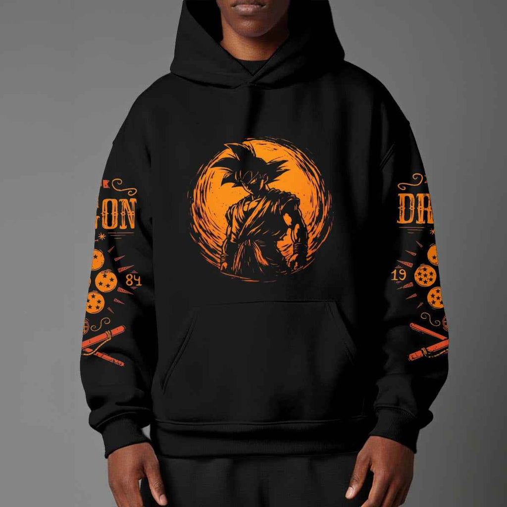 Dragon Ball Z Vintage 1984 Style Hoodie | Black Goku Silhouette Pullover