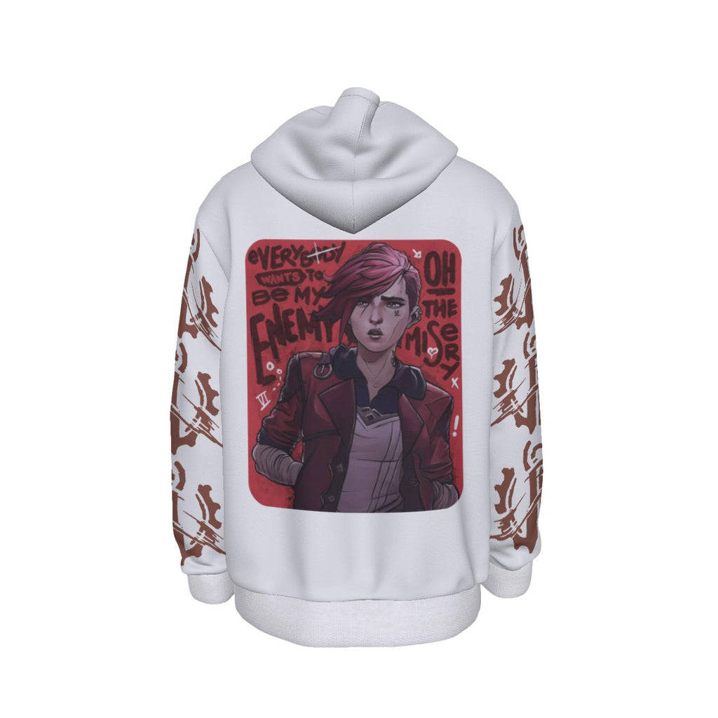 Arcane Vi inspired gamer hoodie front view

League of Legends Vi fan hoodie black

Anime streetwear Vi cosplay hoodie

Arcane style cyberpunk gamer sweatshirt