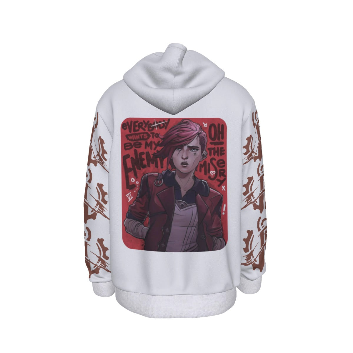 Arcane Vi inspired gamer hoodie front view

League of Legends Vi fan hoodie black

Anime streetwear Vi cosplay hoodie

Arcane style cyberpunk gamer sweatshirt