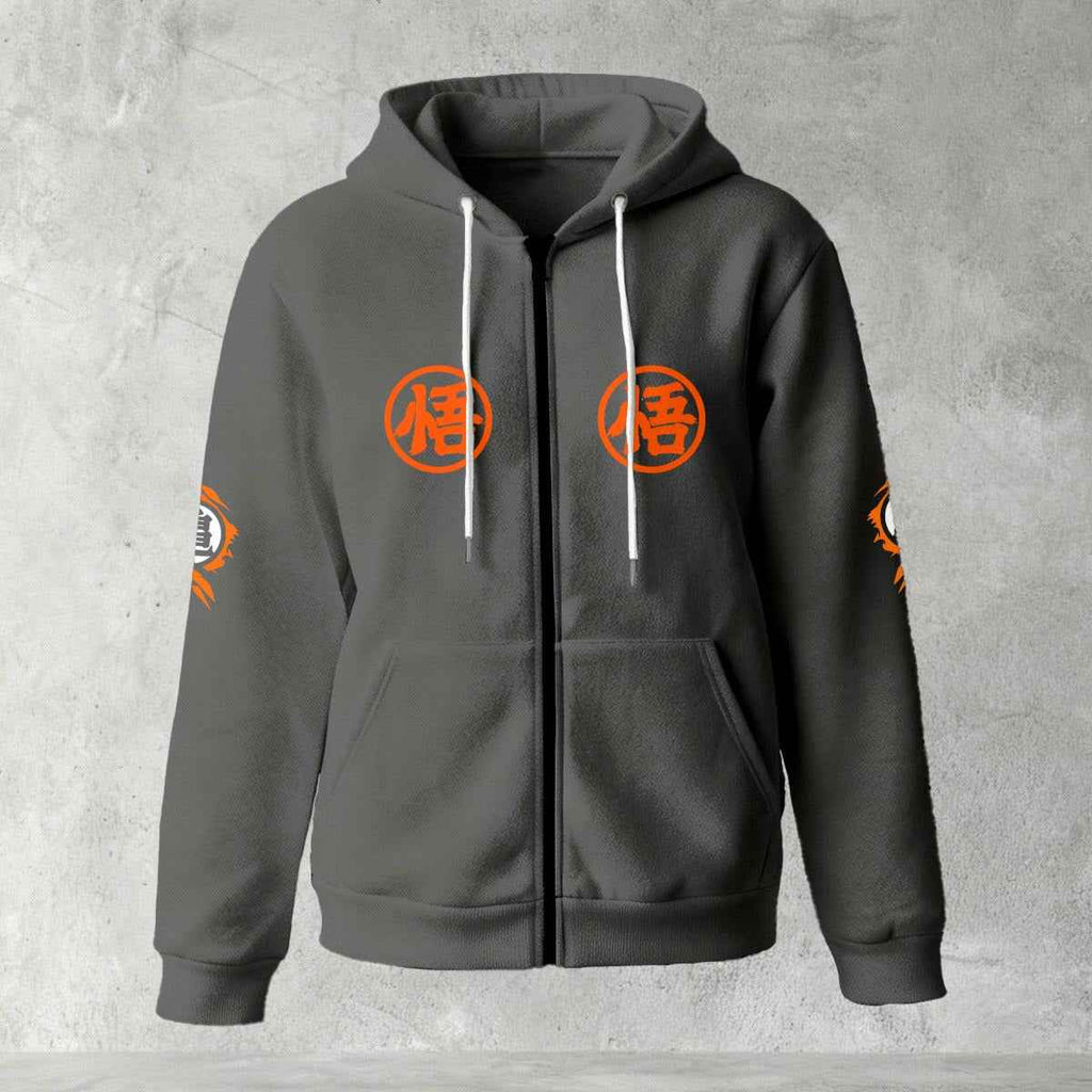 Dragon Ball Z Goku "Go" Kanji Symbol Zip-Up Hoodie | Black Anime Streetwear