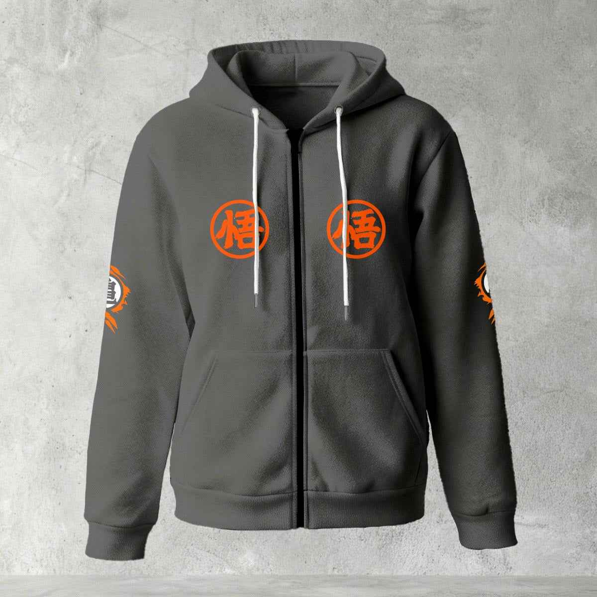 Dragon Ball Z Goku "Go" Kanji Symbol Zip-Up Hoodie | Black Anime Streetwear