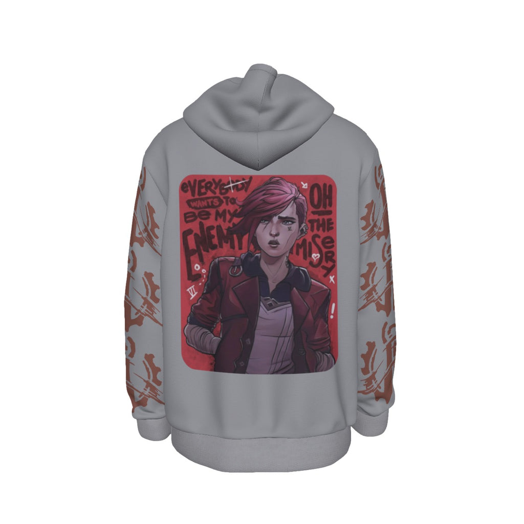 Arcane Vi inspired gamer hoodie front view

League of Legends Vi fan hoodie black

Anime streetwear Vi cosplay hoodie

Arcane style cyberpunk gamer sweatshirt