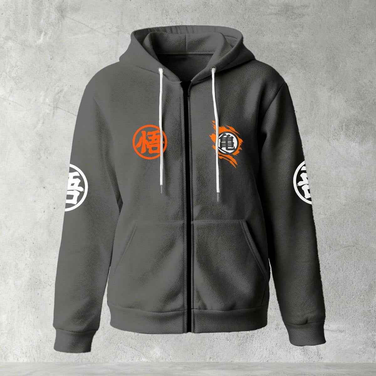 Dragon Ball Z Goku "Go" Kanji Symbol Zip-Up Hoodie | Black Anime Streetwear