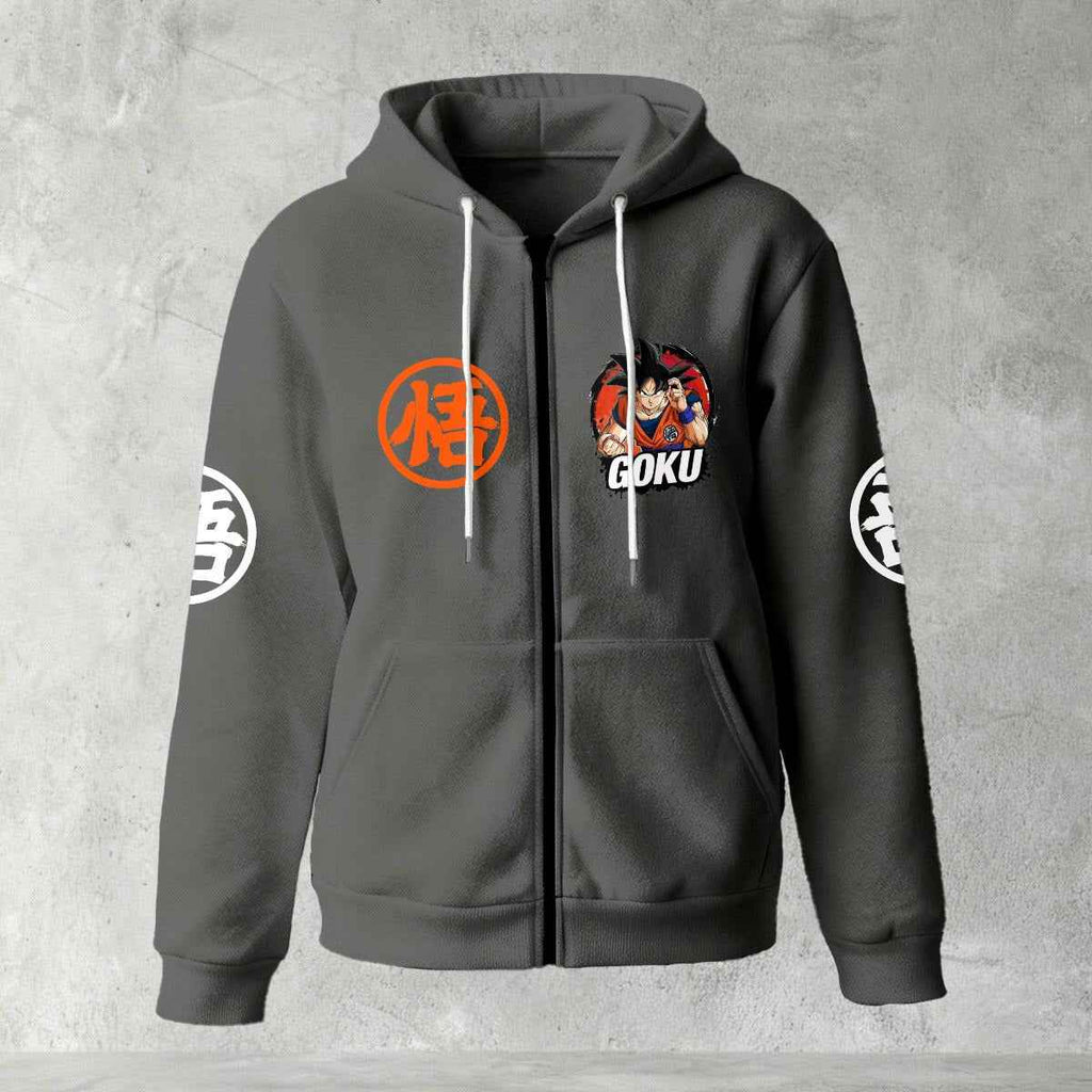 Dragon Ball Z Goku "Go" Kanji Symbol Zip-Up Hoodie | Black Anime Streetwear