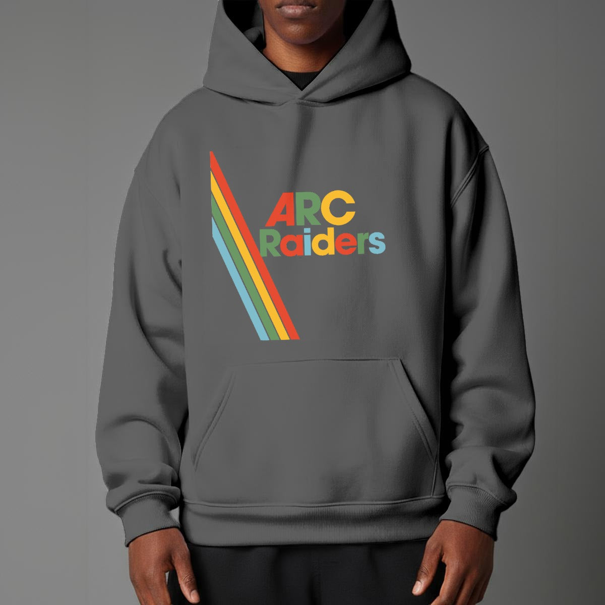 Gray hoodie with 'ARC Raiders' logo on a gray background