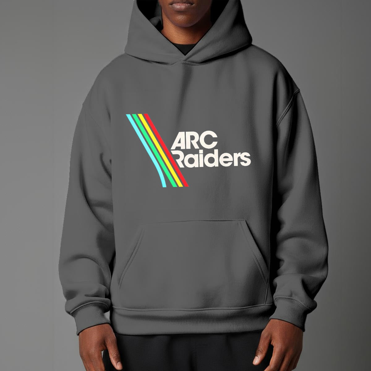 Gray hoodie with 'ARC Raiders' logo on a gray background