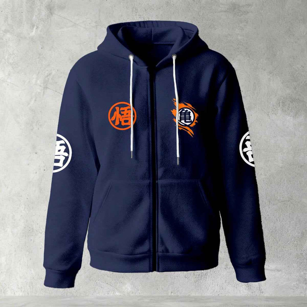 Dragon Ball Z Goku "Go" Kanji Symbol Zip-Up Hoodie | Black Anime Streetwear