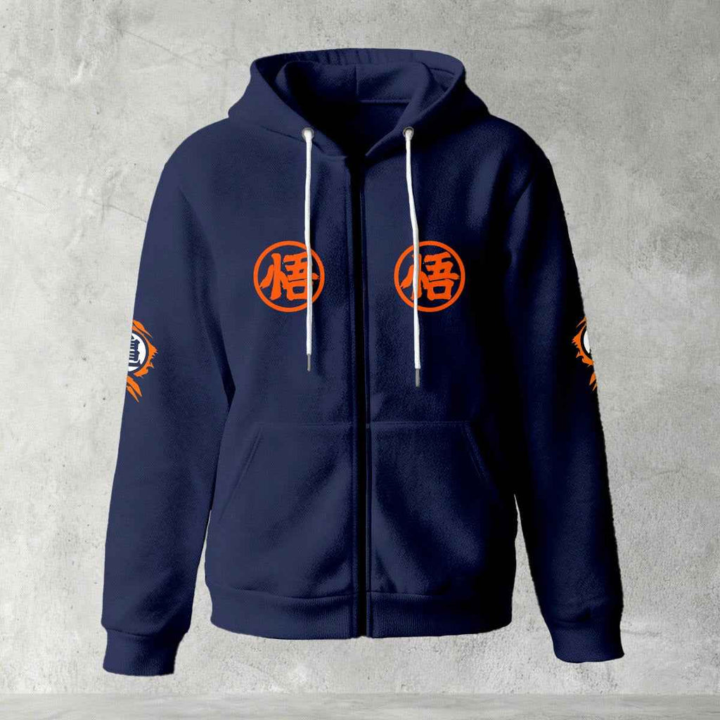 Dragon Ball Z Goku "Go" Kanji Symbol Zip-Up Hoodie | Black Anime Streetwear